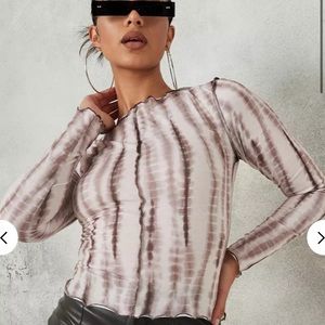 Brown tie dye lettuce hem T-shirt